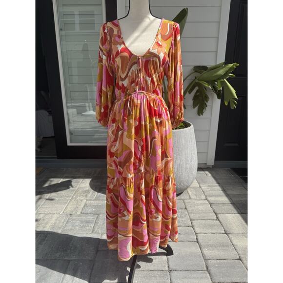Billabong Pretty groovy maxi boho Dress Flowing Floral Retro Beach Small - Picture 3 of 6